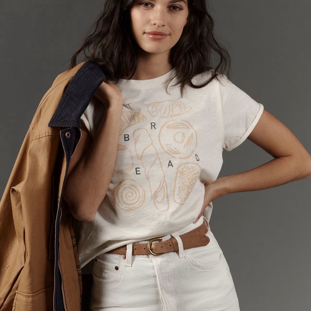 Phthalo Ruth by Anthropologie  Graphic Tee with Bread Design